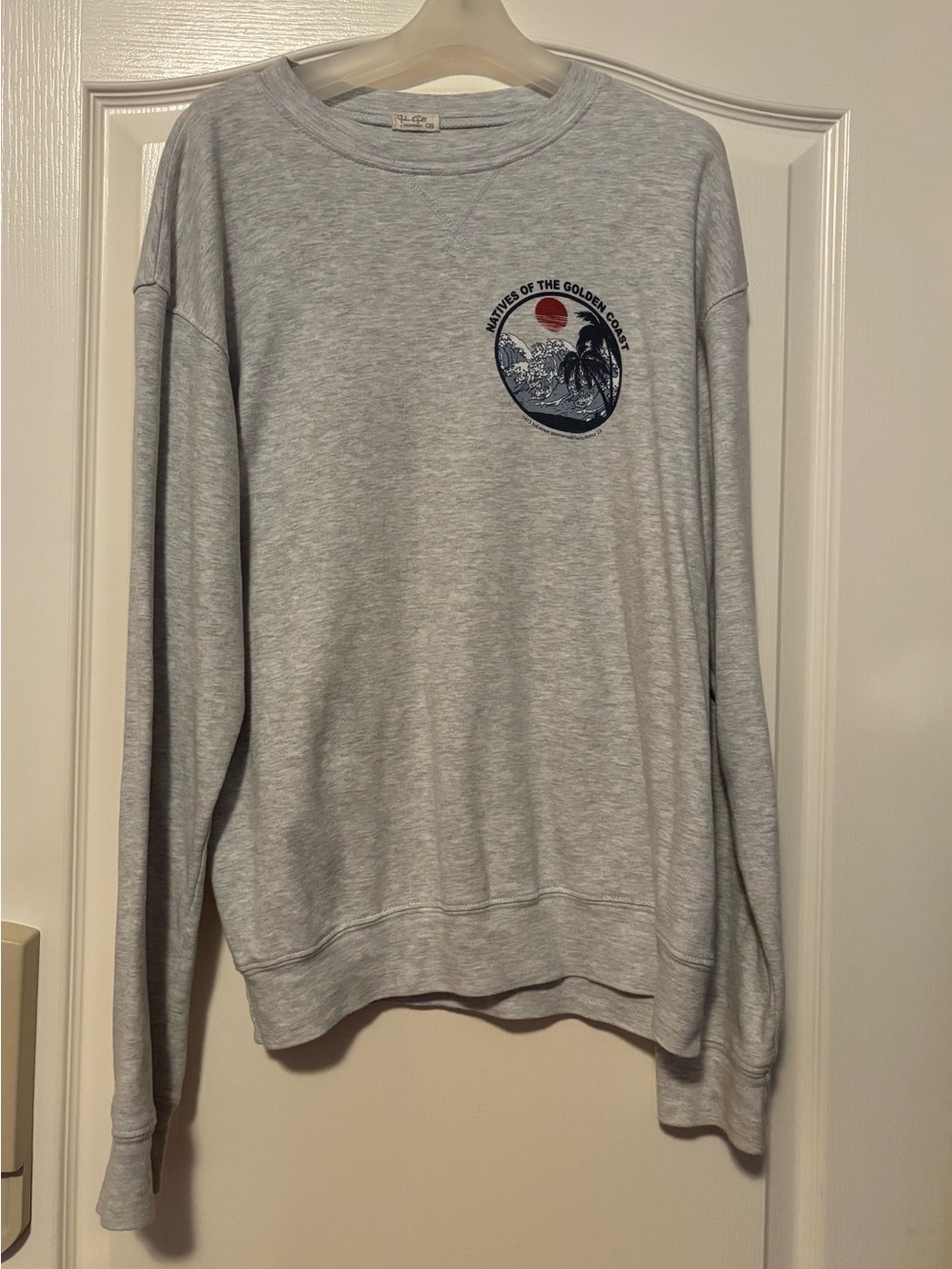 Brandy Melville John Galt Light Gray Crewneck Sweatshirt with Palm Wave Graphic